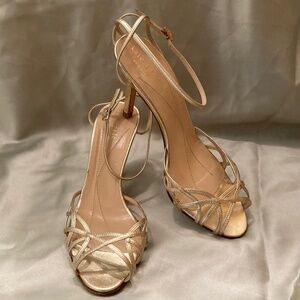 Kate Spade NY Gold Leather Strappy Sandals Heels Size 7 VG+UC Made In Italy